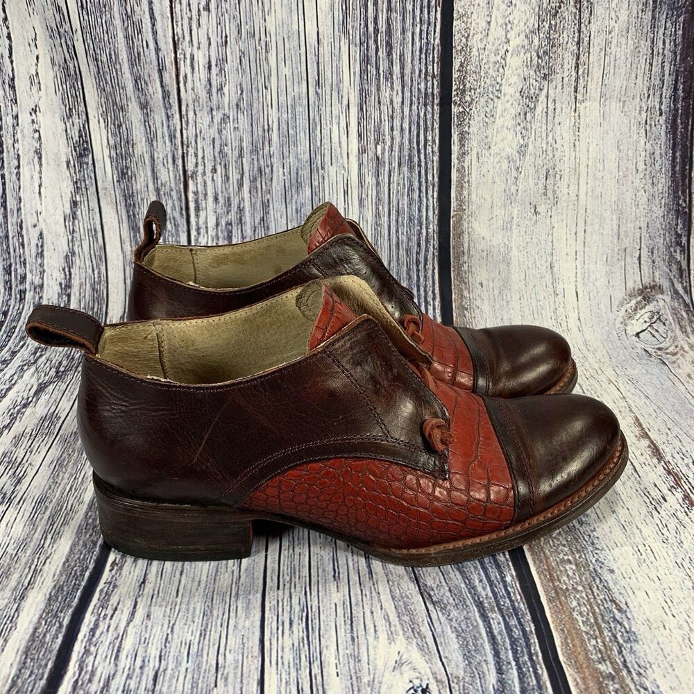 Freebird By Steven Mabel Red Croc Embossed Oxfords Boots Women’s 8